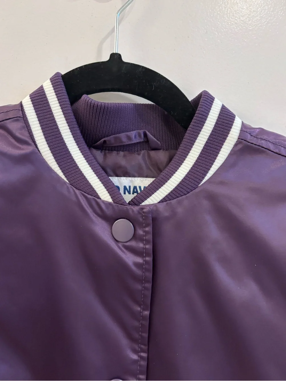 Old Navy Purple Varsity Jacket with White Striped Collar